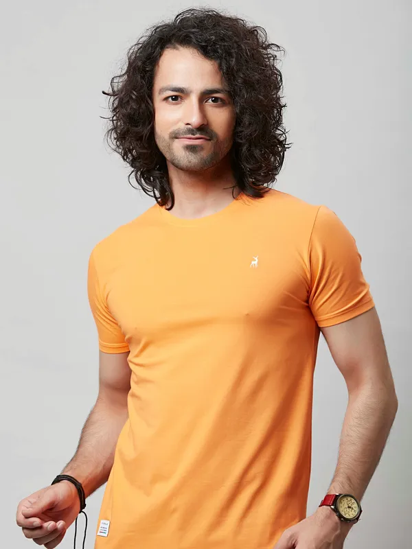 River Blue cotton casual bright yellow t shirt