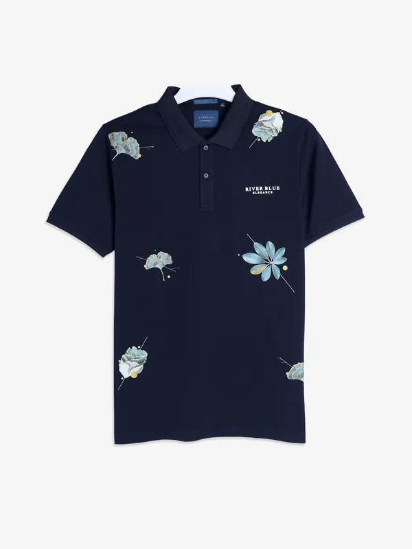 RIVER BLUE cotton navy printed casual t-shirt