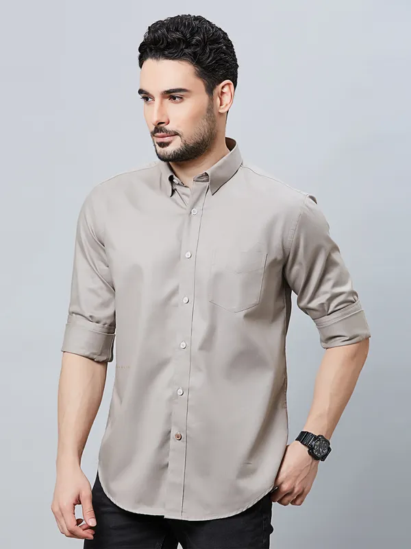 RIVER BLUE cotton plain grey shirt