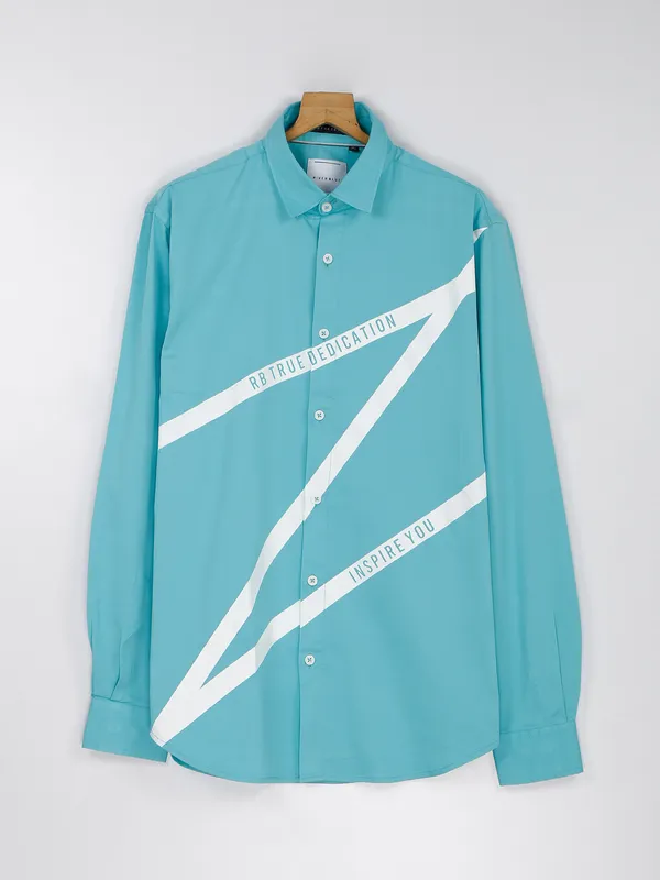 River Blue cotton printed sea blue shirt