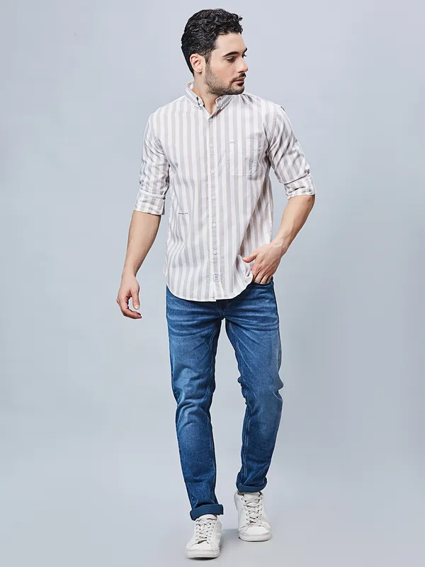 RIVER BLUE cotton shirt for men in white and beige