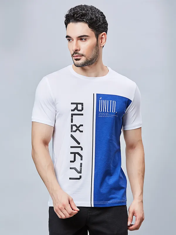 RIVER BLUE cotton white and blue printed t-shirt