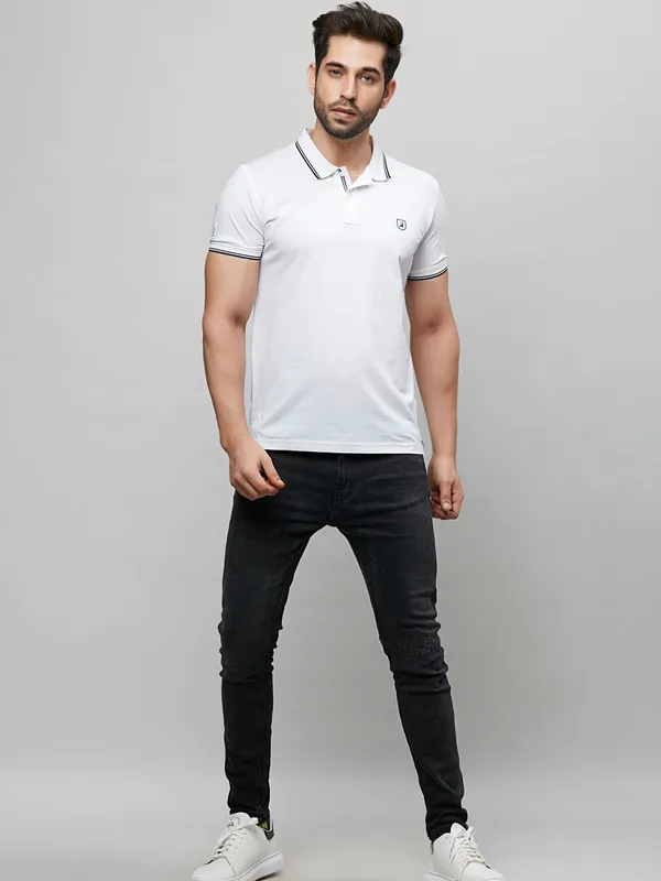 River Blue cotton white slim fit t shirt