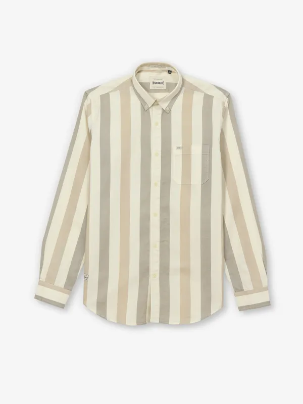 RIVER BLUE cream striped cotton casual shirt