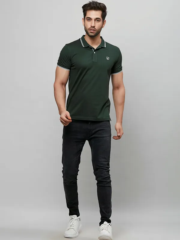 River Blue dark green cotton polo neck t shirt