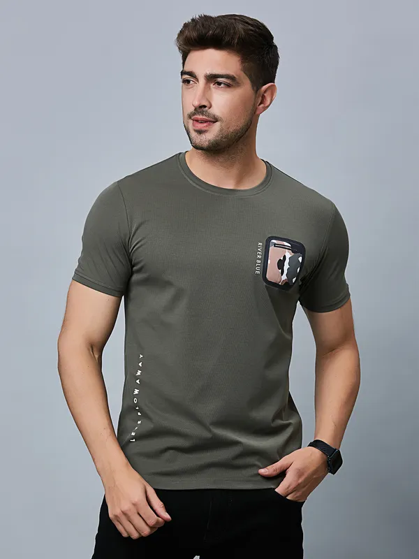 RIVER BLUE dark olive half sleeve t-shirt