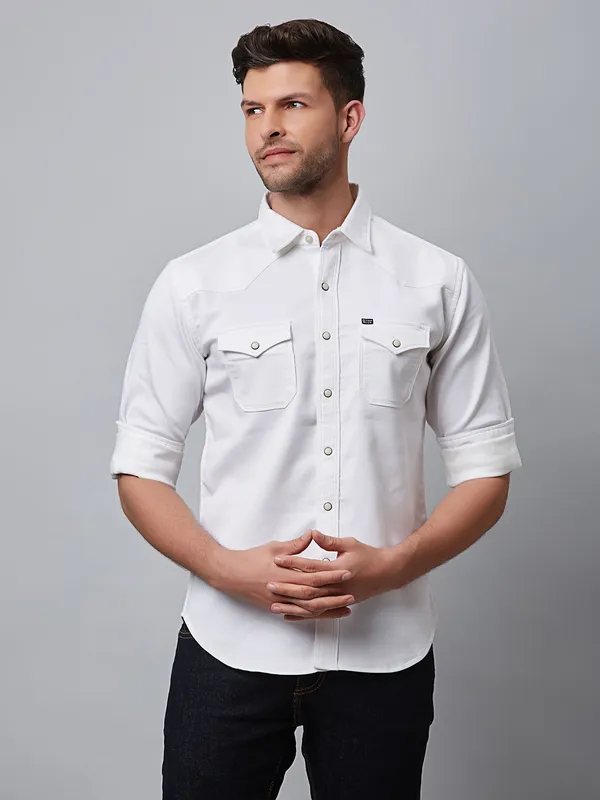 River Blue denim white full sleeve shirt