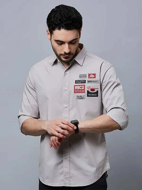 River Blue grey cotton full sleeve shirt