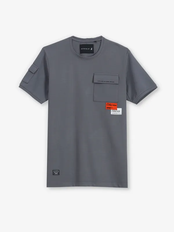 RIVER BLUE grey cotton half sleeve t-shirt