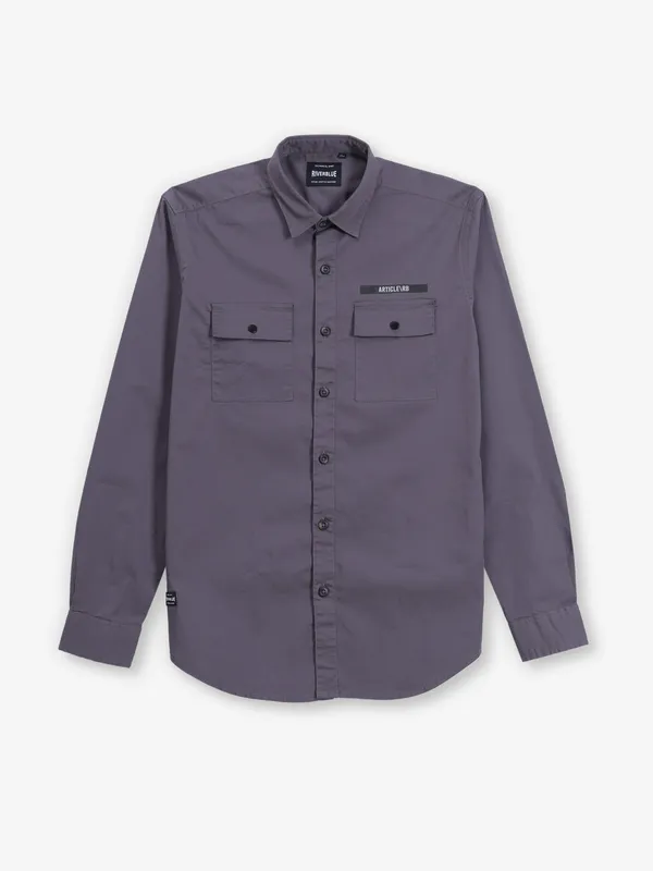 RIVER BLUE grey plain cotton shirt for men