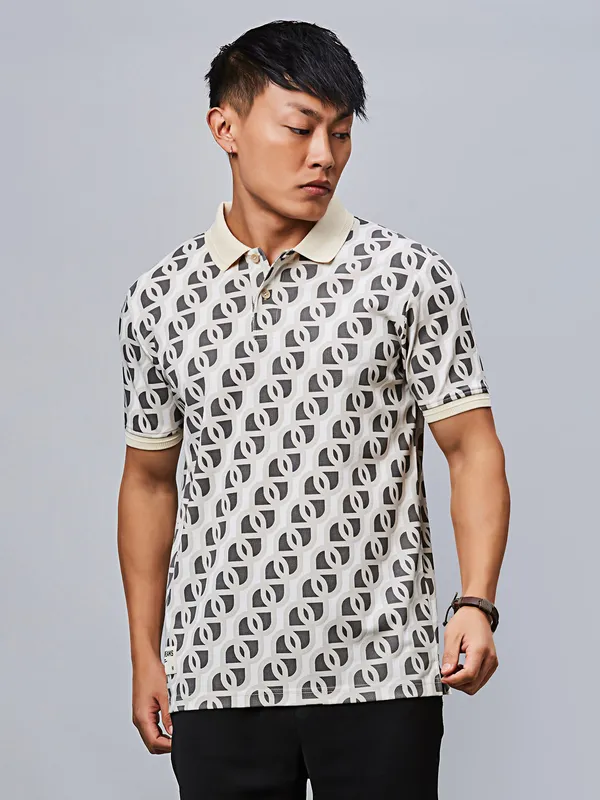 RIVER BLUE grey printed cotton t-shirt for men
