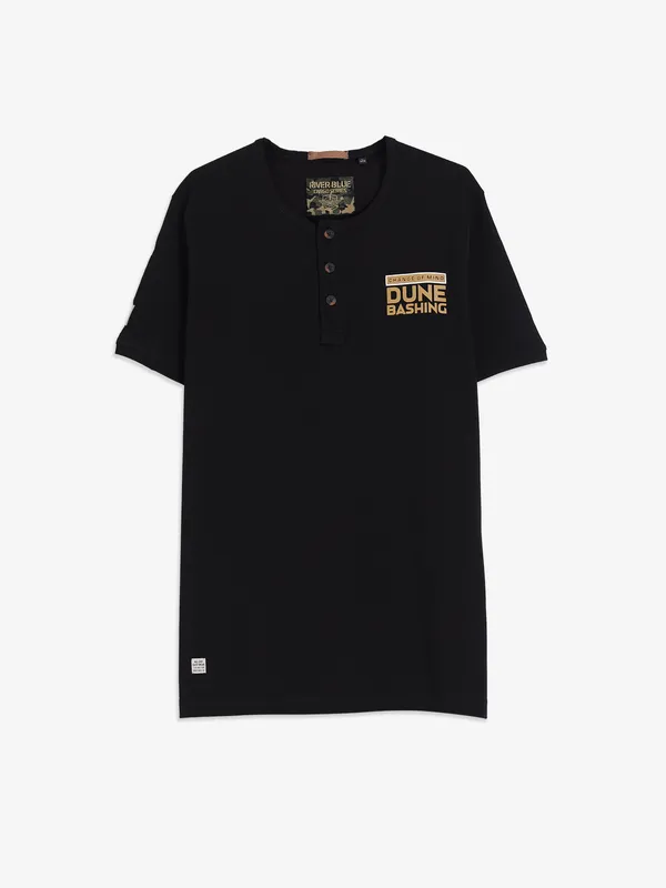RIVER BLUE half sleeve black casual t-shirt