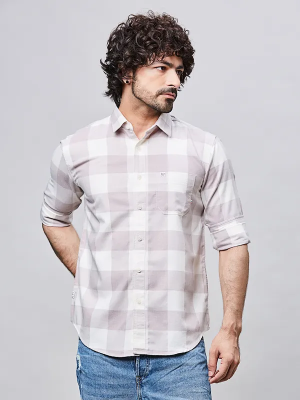 RIVER BLUE  lilac checkered casual cotton shirt