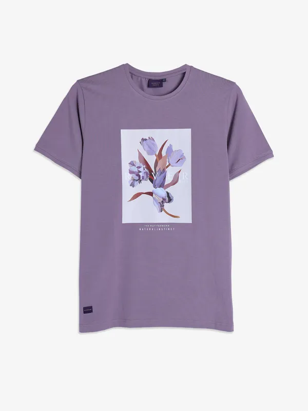 RIVER BLUE lilac purple printed cotton t-shirt