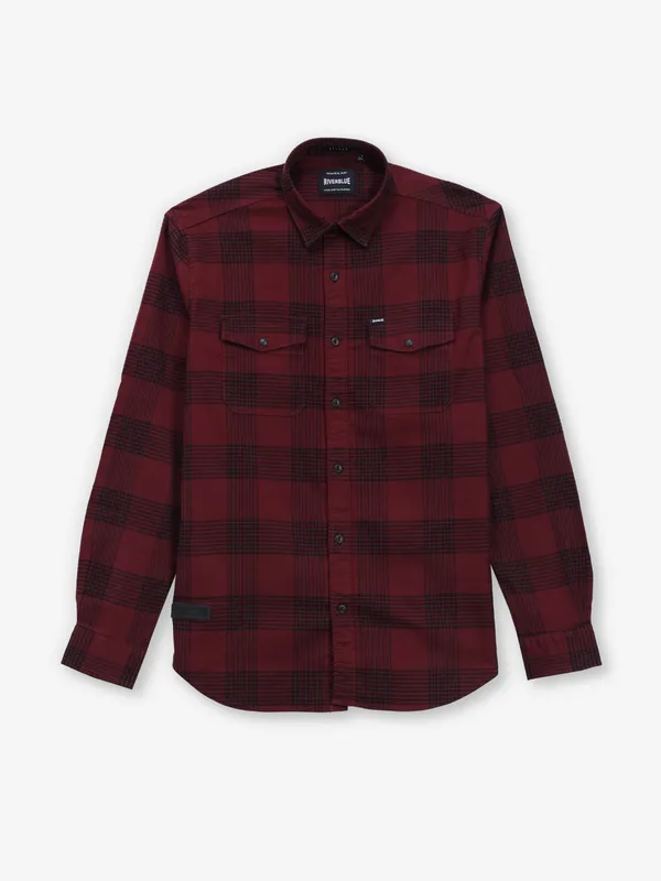 RIVER BLUE maroon checks cotton shirt for men
