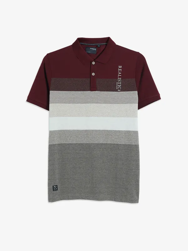 RIVER BLUE maroon cotton stripe t-shirt