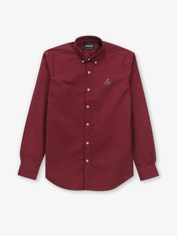 RIVER BLUE maroon plain cotton shirt for men