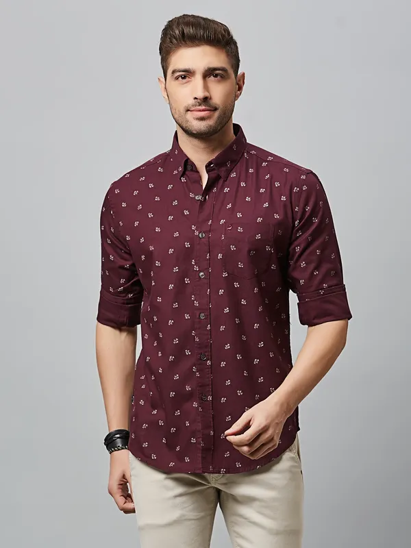 River Blue maroon printed full sleeve shirt