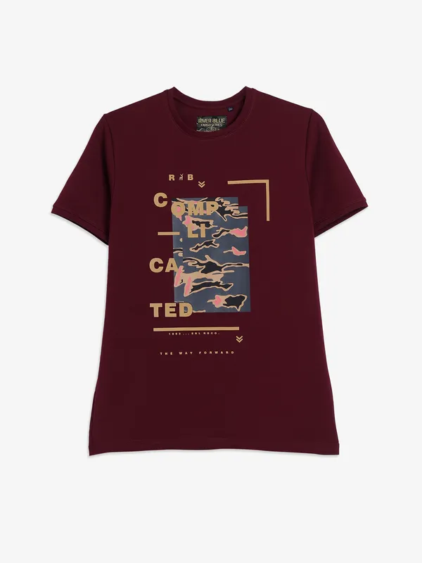 RIVER BLUE maroon printed half sleeve t-shirt