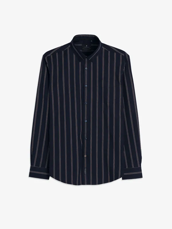 RIVER BLUE navy cotton casual stripe shirt