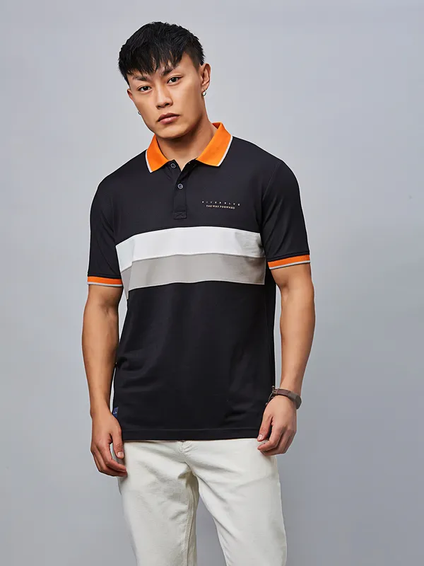 RIVER BLUE navy polo cotton half sleeve t-shirt