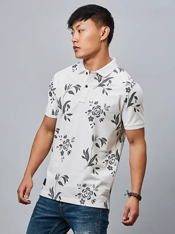 RIVER BLUE off-white cotton t-shirt with print