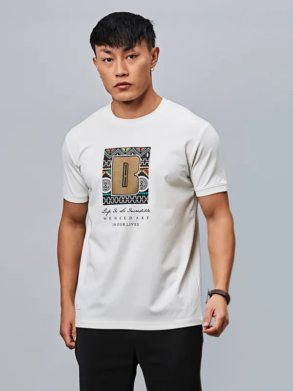 RIVER BLUE off-white printed cotton t-shirt for men