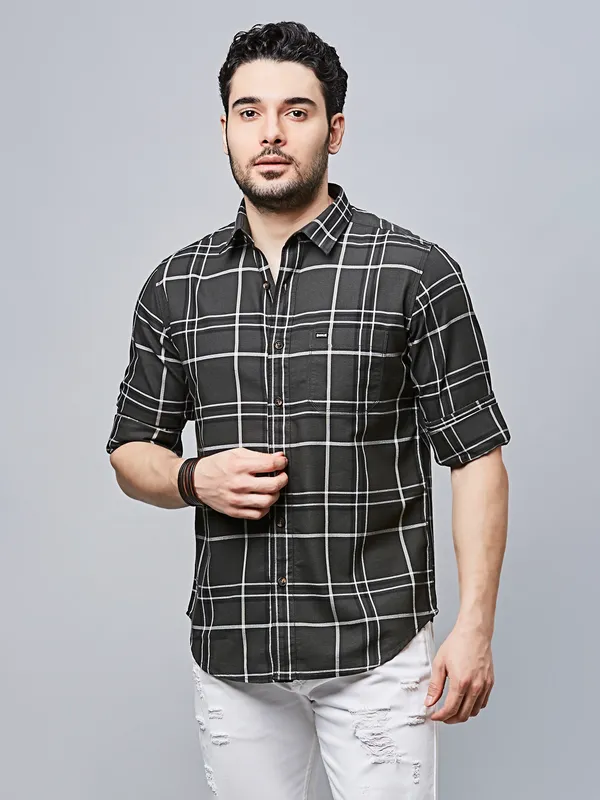 RIVER BLUE olive casual wear flannel shirt