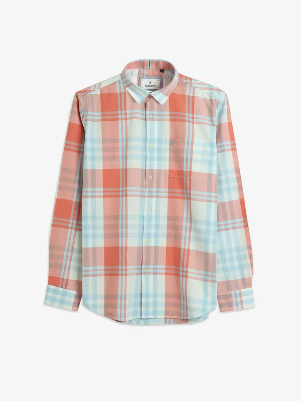 RIVER BLUE peach cotton checks shirt