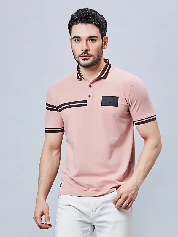 RIVER BLUE pink polo neck cotton t-shirt