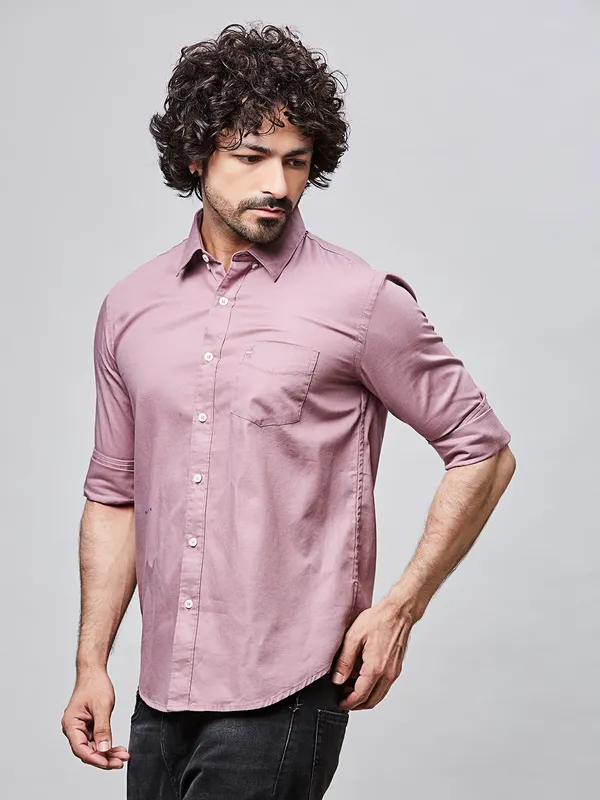 RIVER BLUE pink solid cotton casual shirt