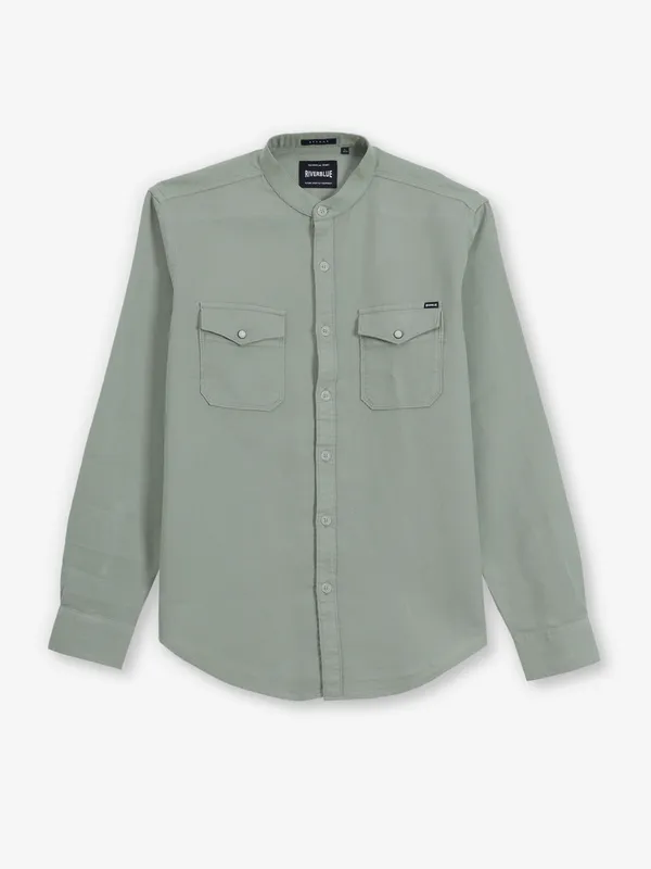 RIVER BLUE pista green plain cotton shirt