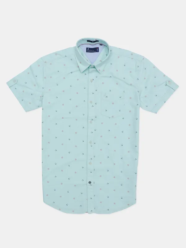 River Blue pistachio green cotton casual printed shirt for mens
