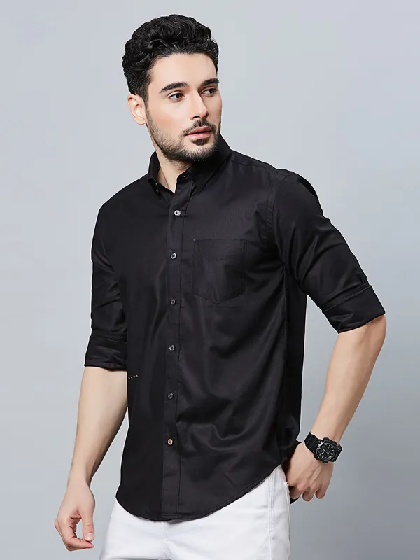 RIVER BLUE plain black full sleeve casual shirt