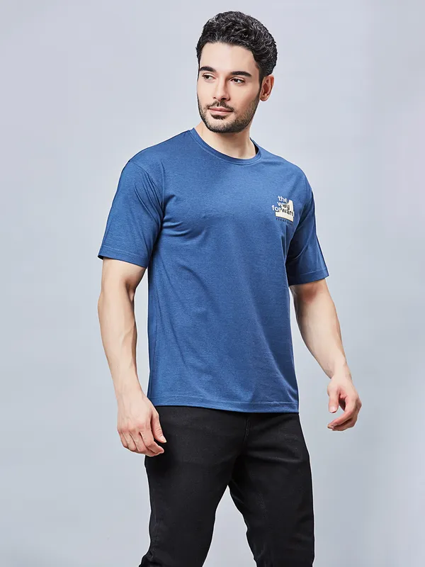 RIVER BLUE plain blue cotton slim fit t-shirt