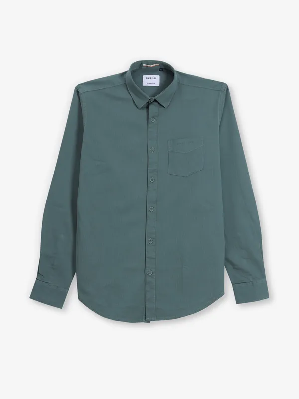 RIVER BLUE plain green cotton full sleeve shirt