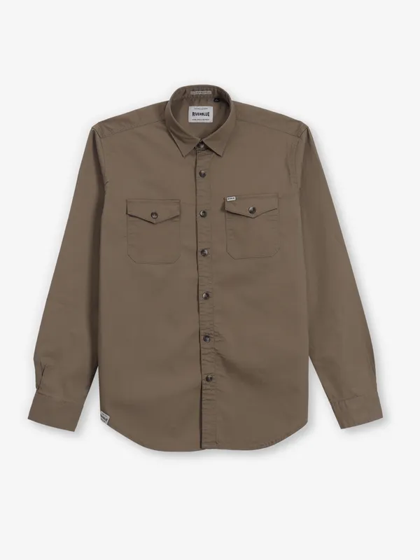 RIVER BLUE plain khaki cotton shirt