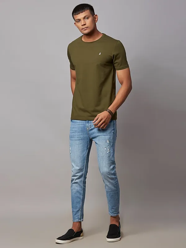 River Blue plain military green half sleeves t shirt