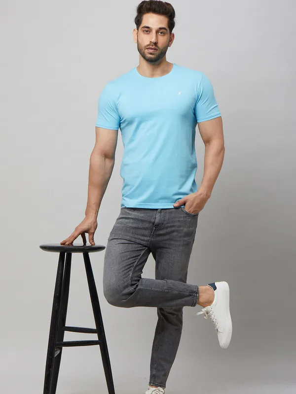 River Blue plain stone blue cotton t shirt