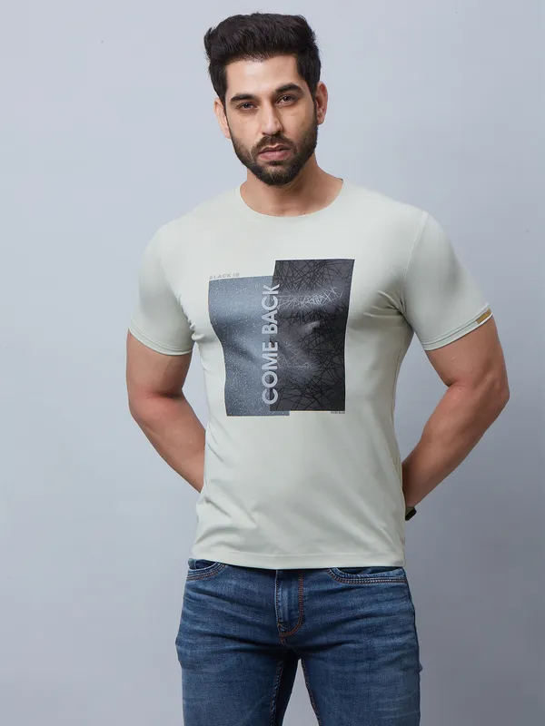 River Blue printed cotton dusty green t shirt