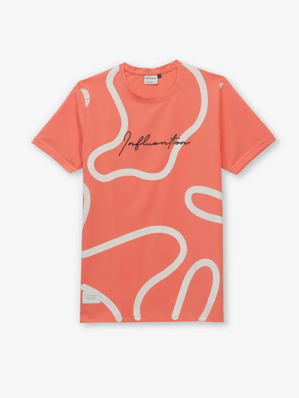 RIVER BLUE printed cotton t-shirt in carrot peach