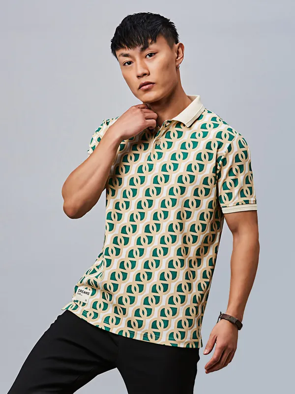 RIVER BLUE printed green cotton t-shirt
