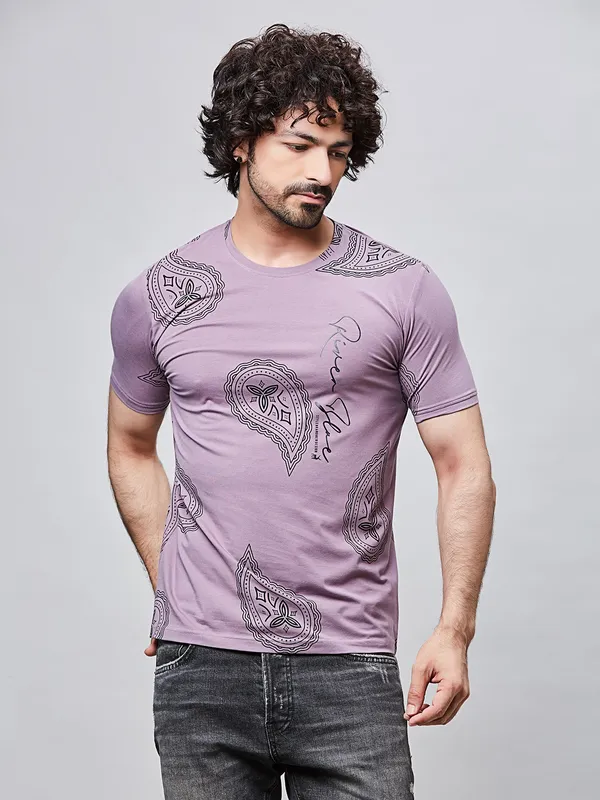 RIVER BLUE printed lilac cotton t-shirt in cotton fabric