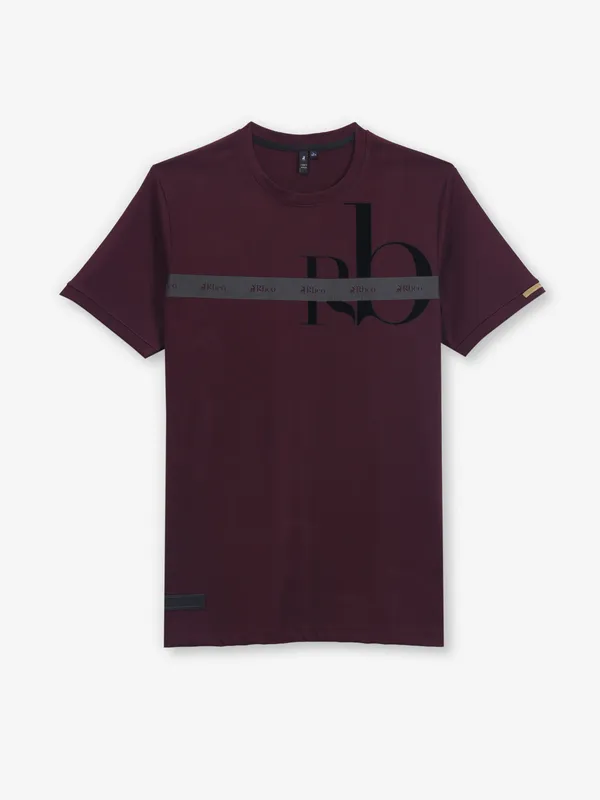RIVER BLUE printed maroon cotton t-shirt for men