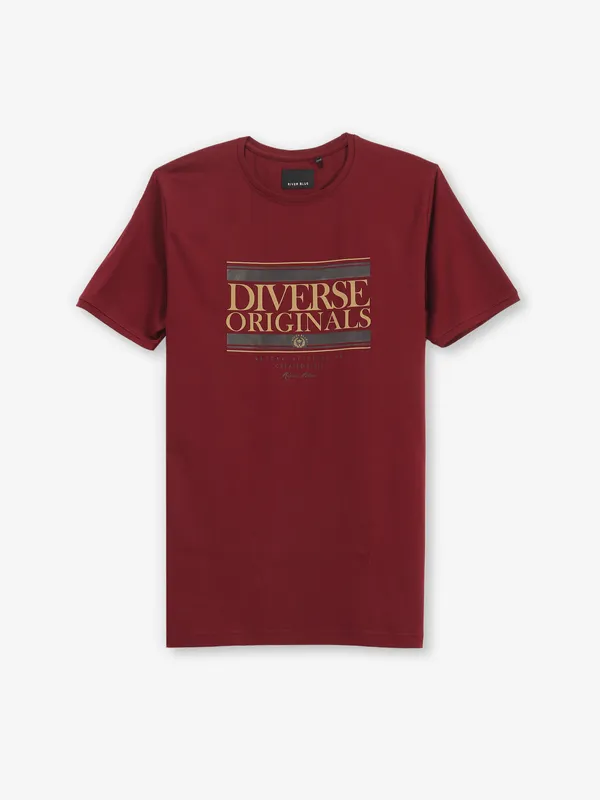 RIVER BLUE printed maroon round neck t-shirt