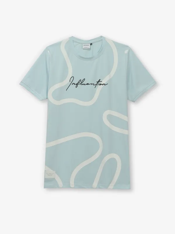 RIVER BLUE printed sky blue cotton t-shirt