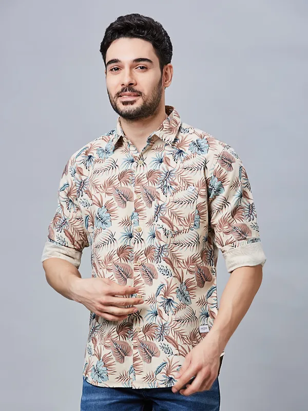 RIVER BLUE rust floral printed cotton shirt