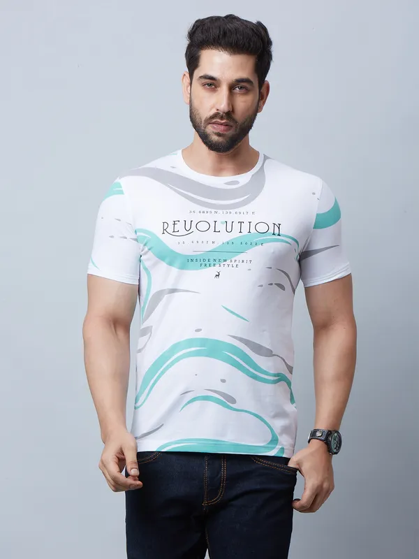 River Blue sea green and white printed t shirt