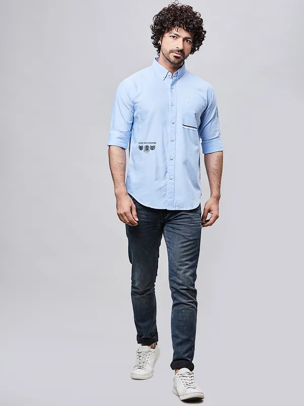 RIVER BLUE sky blue cotton shirt for men