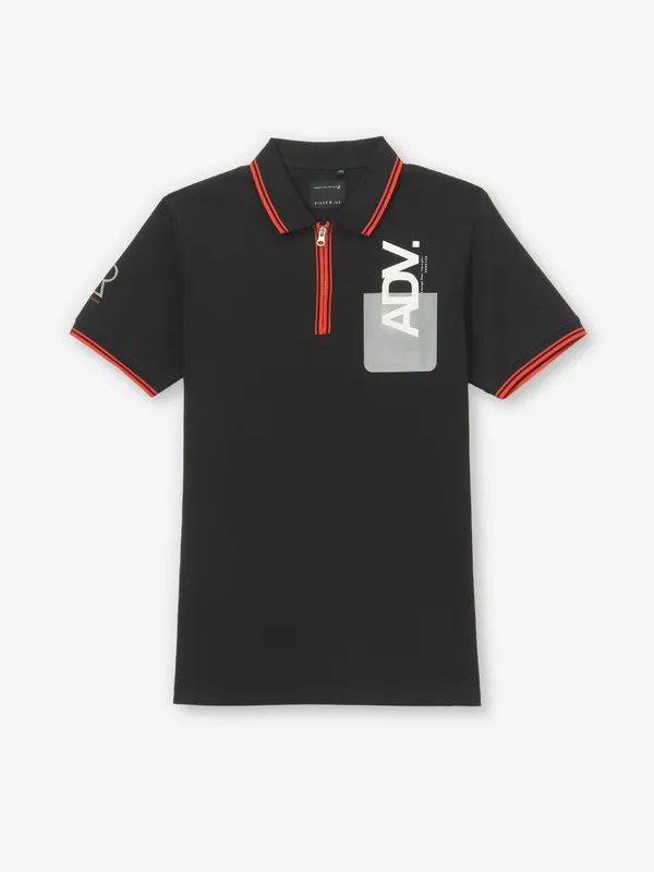 RIVER BLUE slim fit cotton black t-shirt